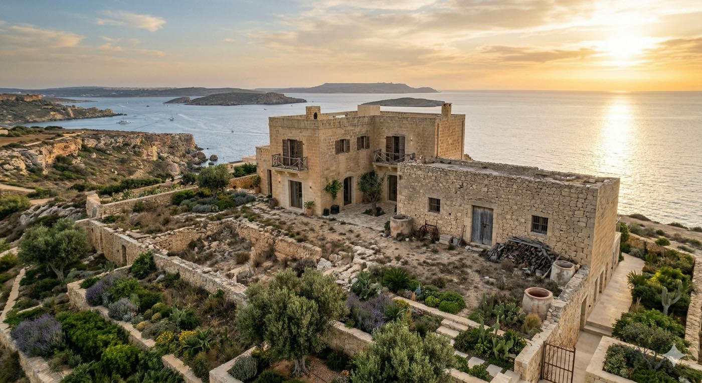 Maltese limestone farmhouse before renovation